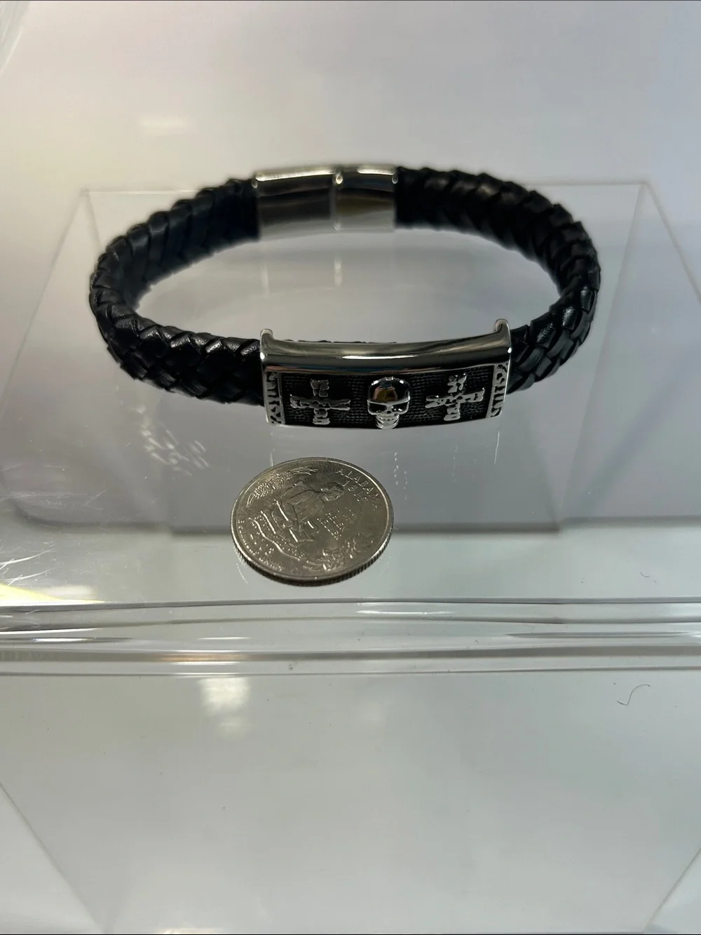 NWT Braided Vegan Leather Stainless Steel Skull & Maltese Cross Bracelet
